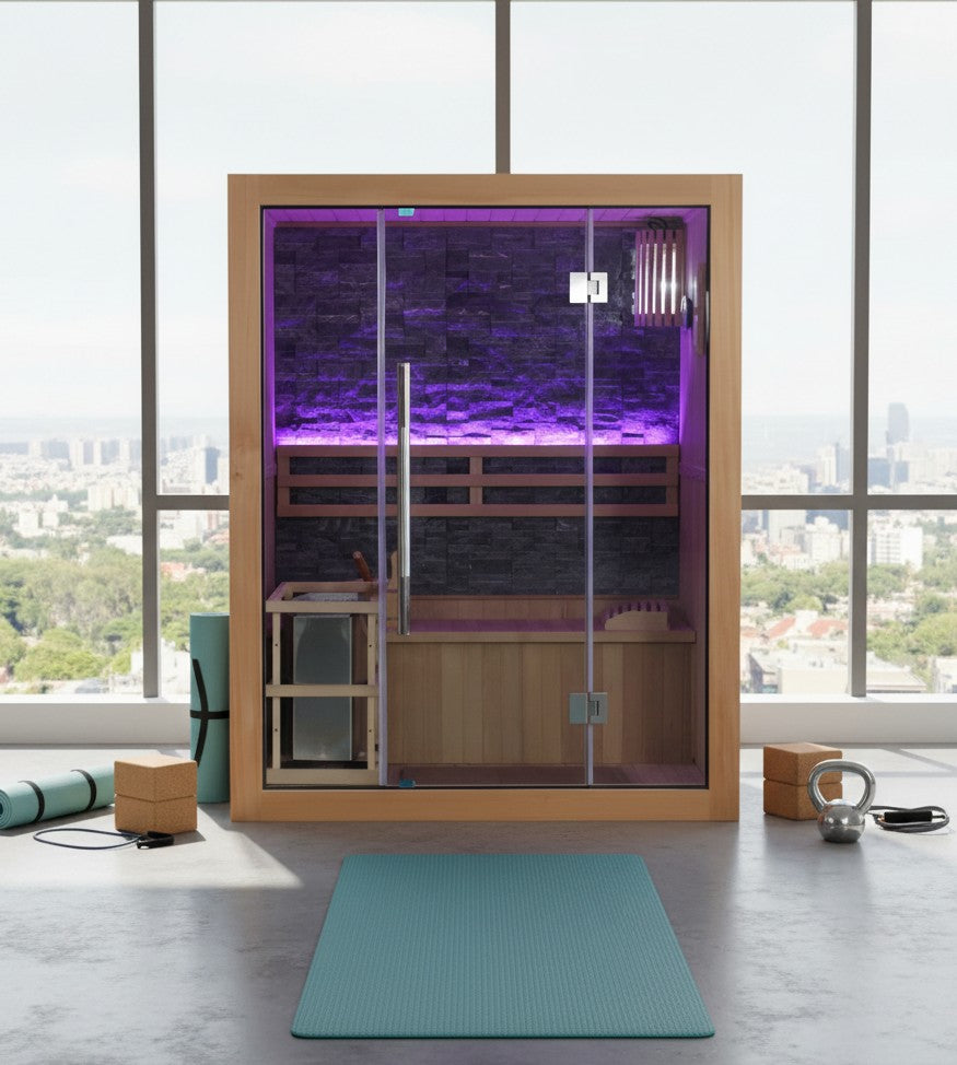 Westlake 3-Person Luxury Indoor Traditional Sauna with 6kW Harvia Heater