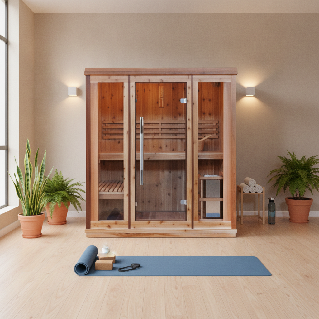 3 Person Indoor Traditional Cedar Sauna with Double Bench and 6kW Harvia Heater
