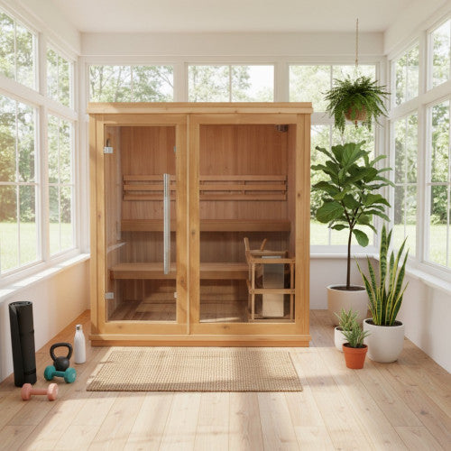 4-Person Indoor Traditional Sauna Double Bench with 6kW Harvia Heater