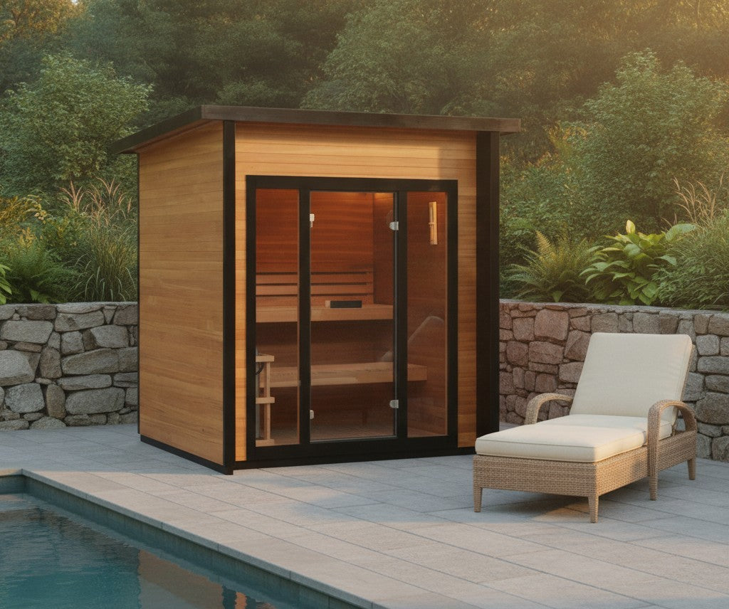 Cayman 4-Person Outdoor Traditional Wet/Dry Sauna with 6kW Harvia Heater