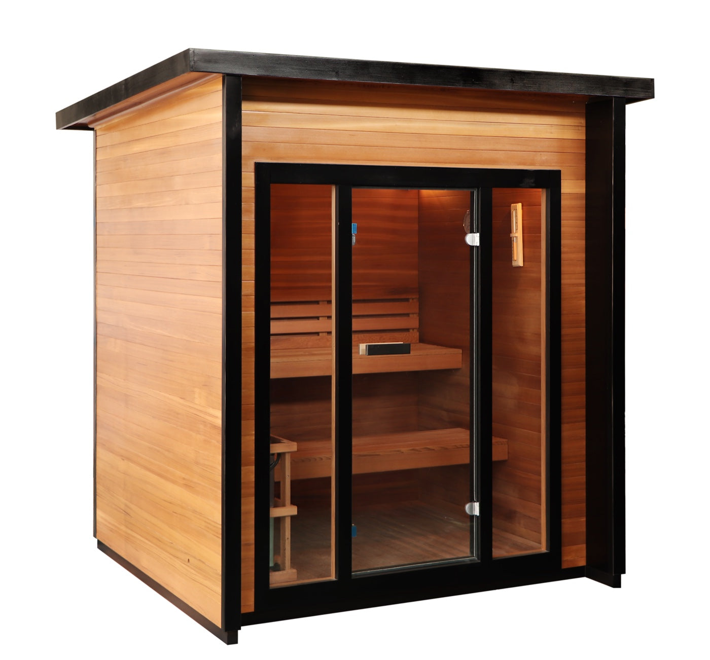 Cayman 4-Person Outdoor Traditional Sauna Double Bench with 6kW Harvia Heater