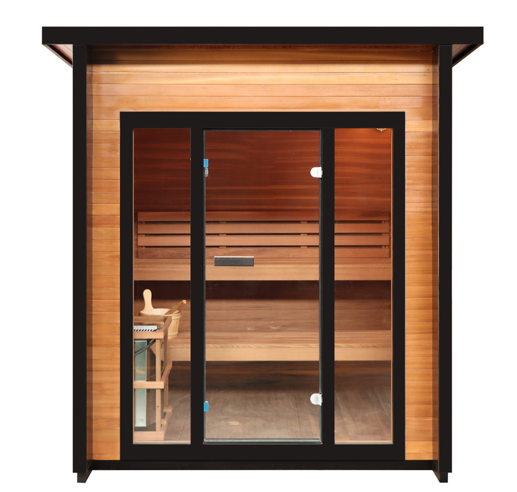 Cayman 4-Person Outdoor Traditional Sauna Double Bench with 6kW Harvia Heater