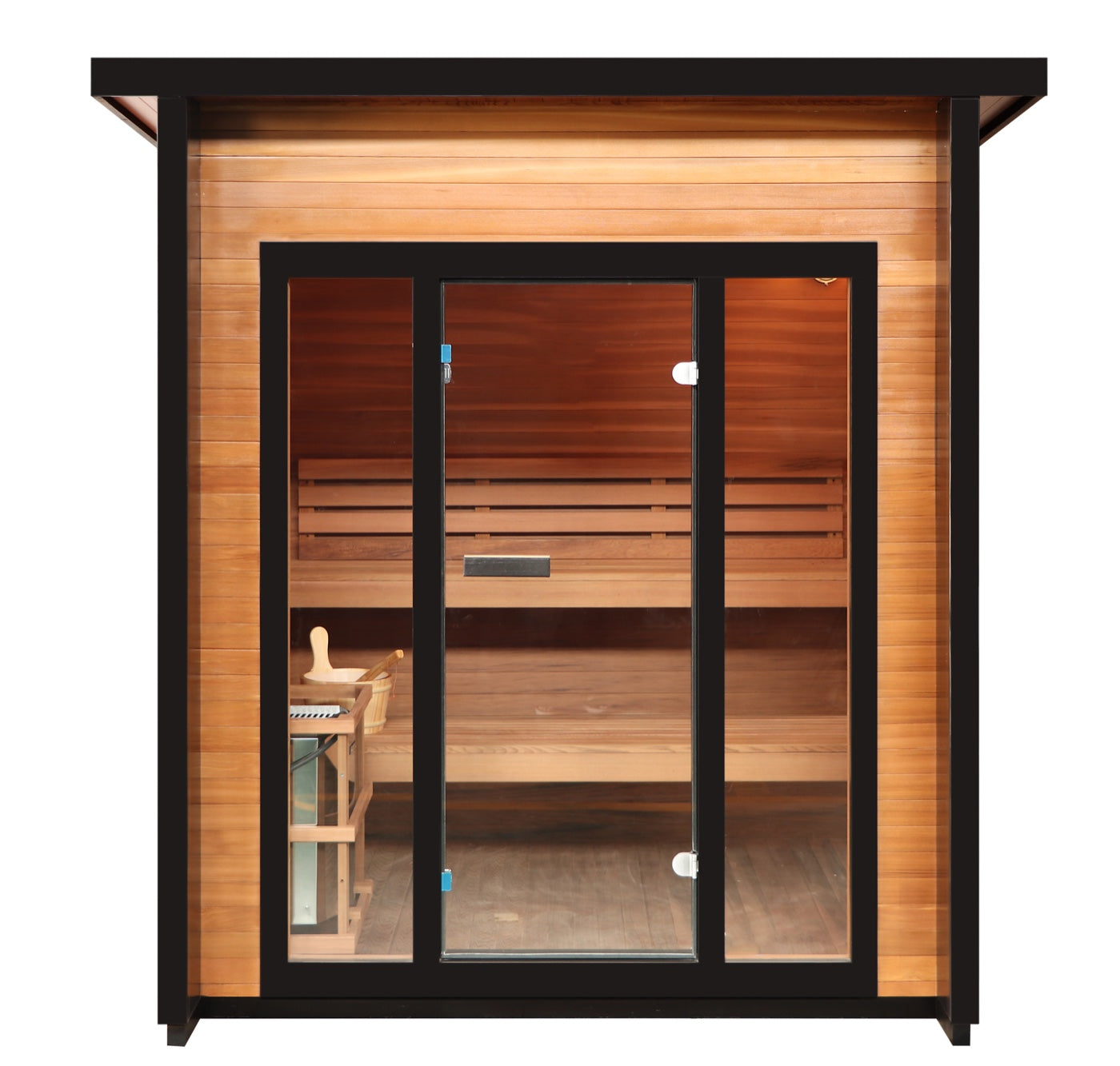 Cayman 4-Person Outdoor Traditional Sauna Double Bench with 6kW Harvia Heater