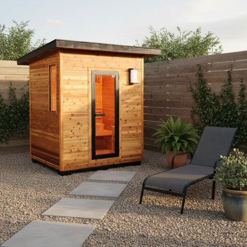 Denali 4-Person Outdoor Wet/Dry Contemporary Sauna with 6kW Harvia Heater