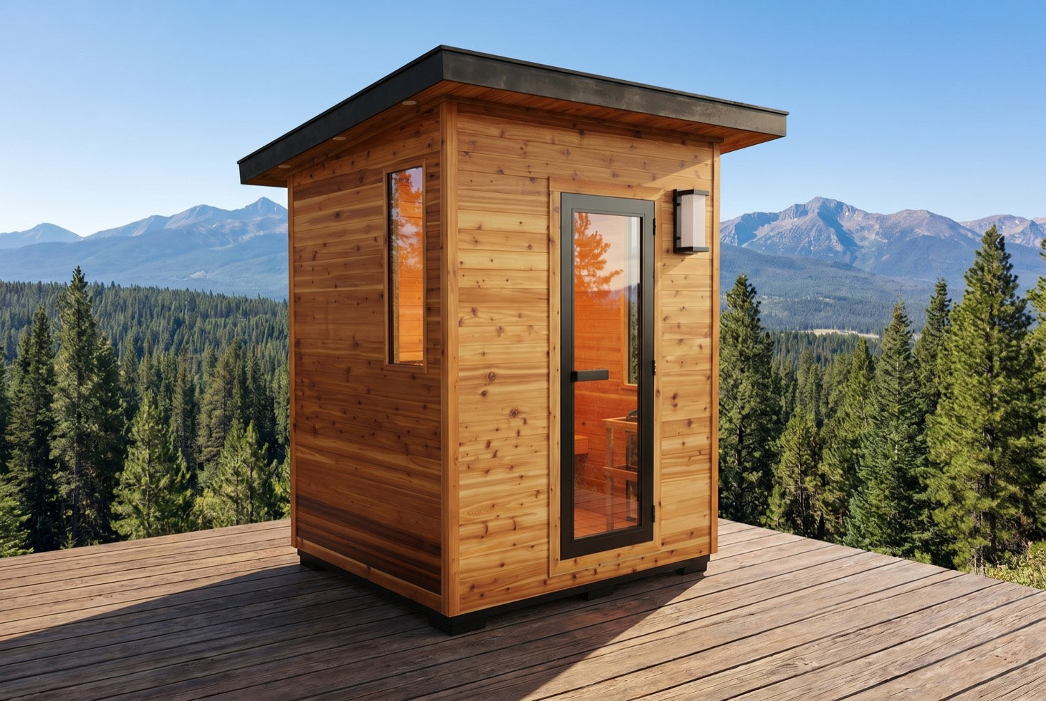 Denali 4-Person Outdoor Wet/Dry Contemporary Sauna with 6kW Harvia Heater